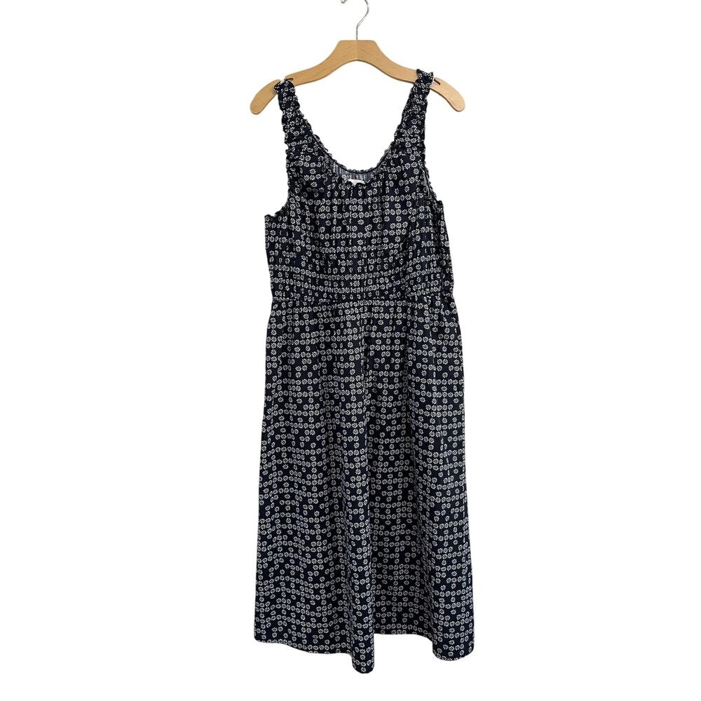Universal Thread Navy Blue Floral White Smocked Cotton Midi Dress Size Large